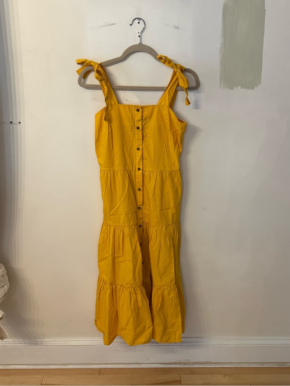 Who What Wear Yellow Tie-Shoulder Button-Front Maxi Dress